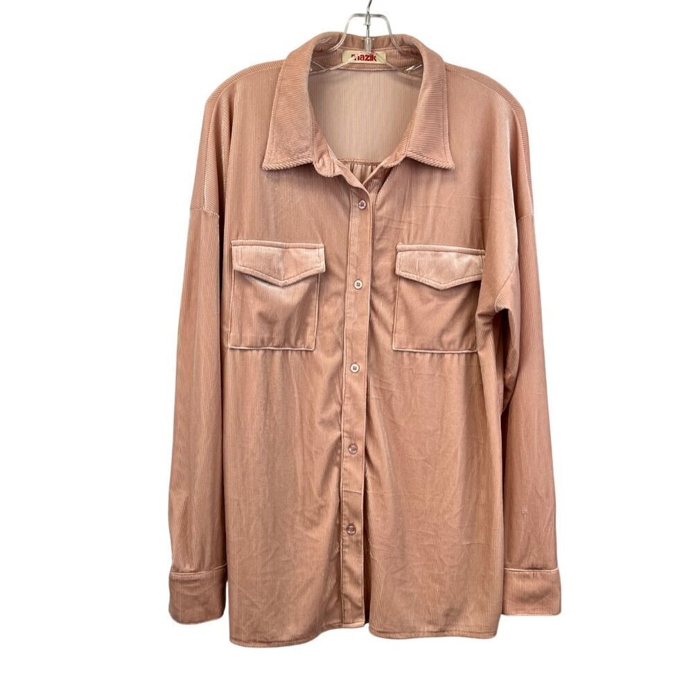 Mazik Womens Ribbed Button Down Shirt Long Sleeve Blush Pink Size Large